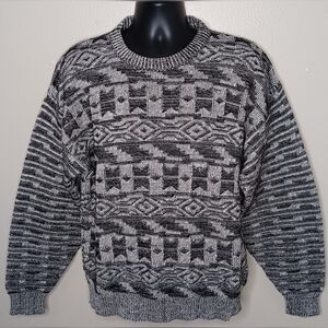 Vintage 90s J J Cochran Men’s XL Sweater Pullover Black Geometric Grandpa USA